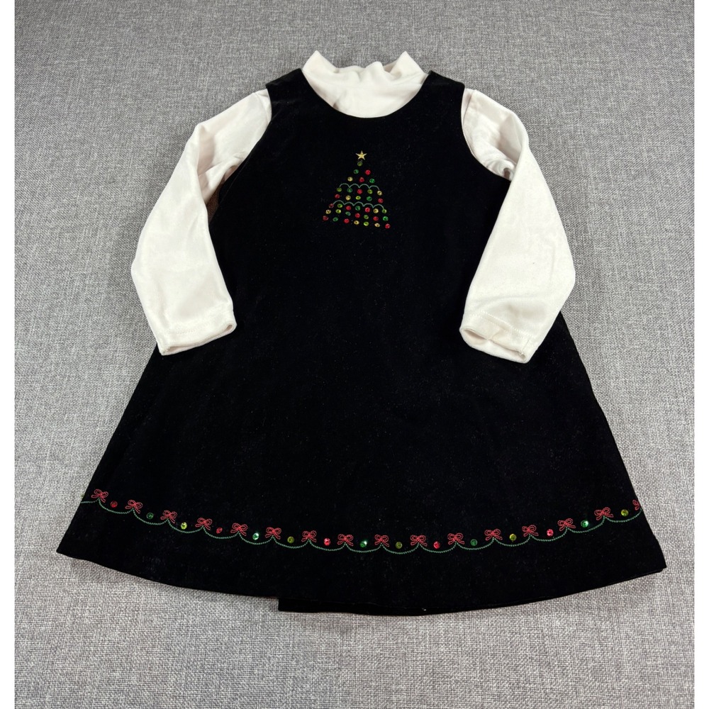 Sophie Rose Girls Christmas Velvet Jumper Dress Set 5 Black White Sequin Tree
